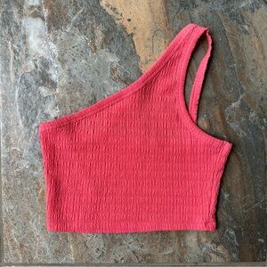 American Eagle One Shoulder Crop Top Neon Pink Smocked Size Medium